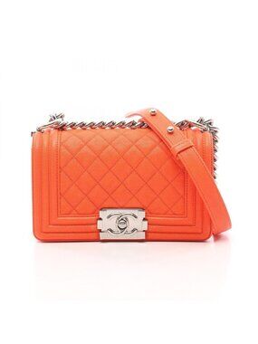 Chanel Shoulder Bag Boy Small Orange Caviar Leather Chain